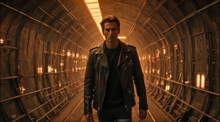 A detective walks down a lit tunnel in Port Hope