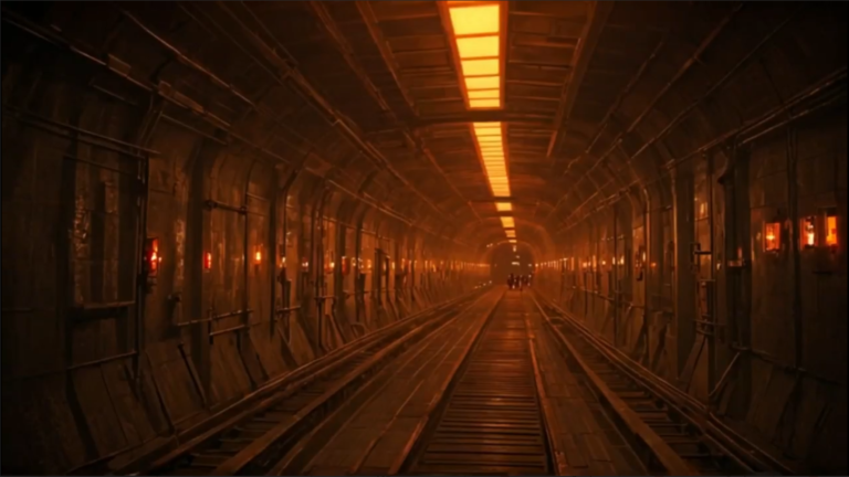 A long transit tunnel two hundred meters below the Martian crust